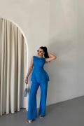 JAKAR KETEN KOLSUZ BLUZ-PANTOLON TK - Mavi resmi